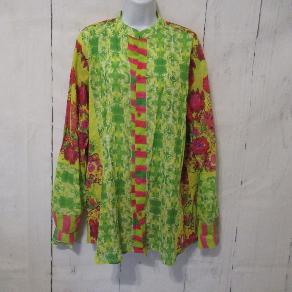 Antica Sartoria Top S M Tunic Long Sleeve Button Up Artsy Resortwear Cruisewear